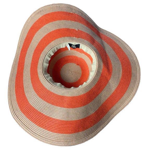 Magid Boho Hippie Striped Straw Wide Brimmed Floppy Sun Hat Orange Beige Natural - Picture 6 of 9